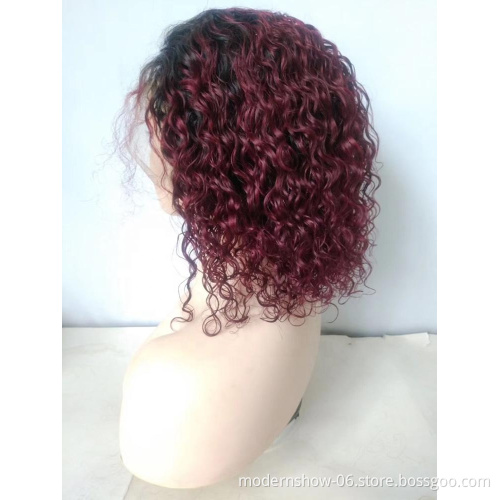 1B/350 1B/99J Water Wave Lace Frontal Wig Virgin Brazilian Human Hair  Deep Curly Lace Front Bob Wig